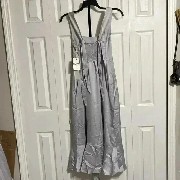 Show Me Your MuMu gray satin Claire Midi Dress CS SMALL XL - Picture 5 of 12